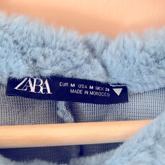 Beautiful bright sky color embroidered faux fur top- So warm but not too bulky. - Picture 3 of 5